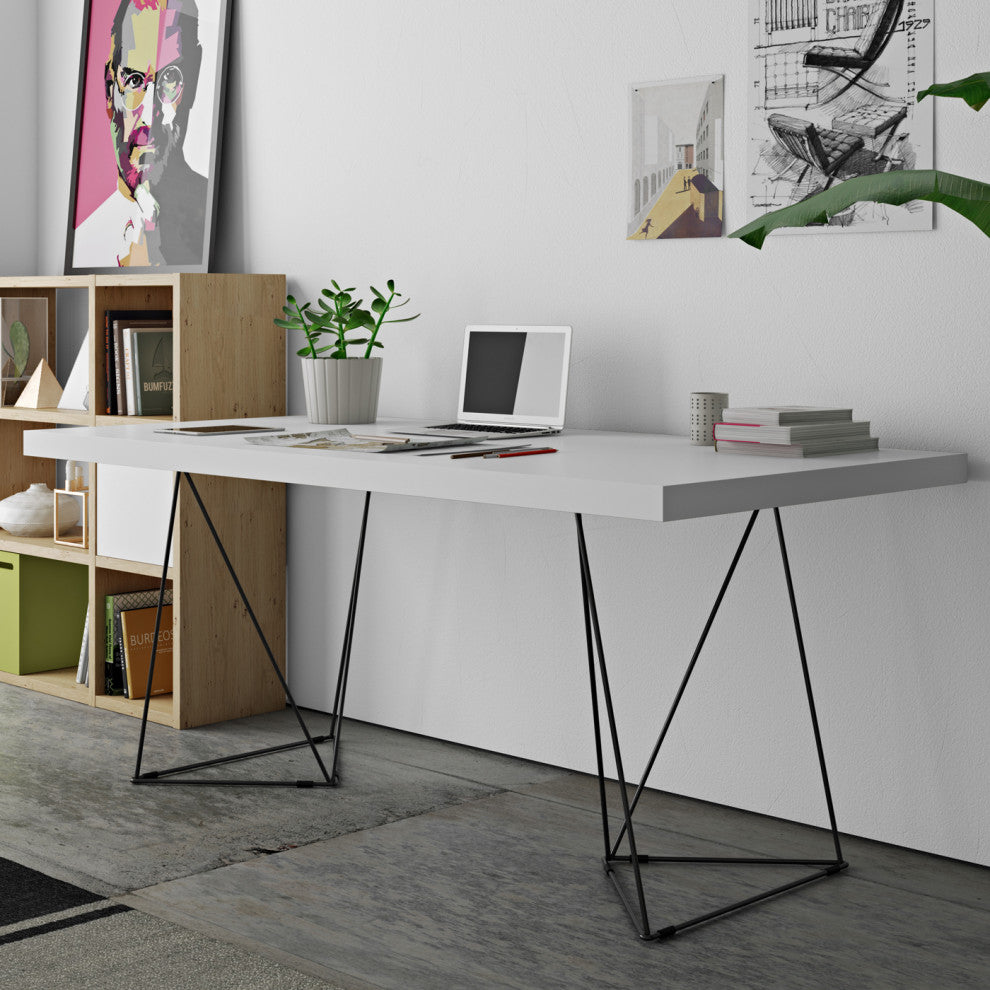 Modern Home Office Wire Leg Desk, White/Black Leg
