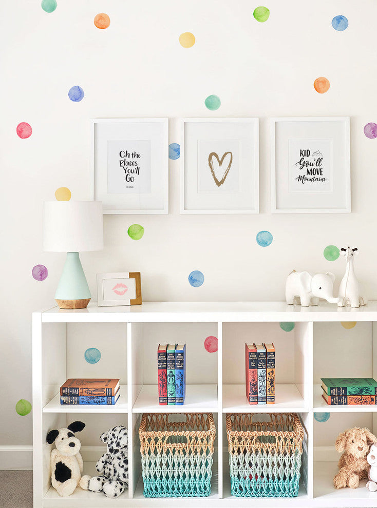 Watercolor Dots Vinyl Wall Stickers, Rainbow