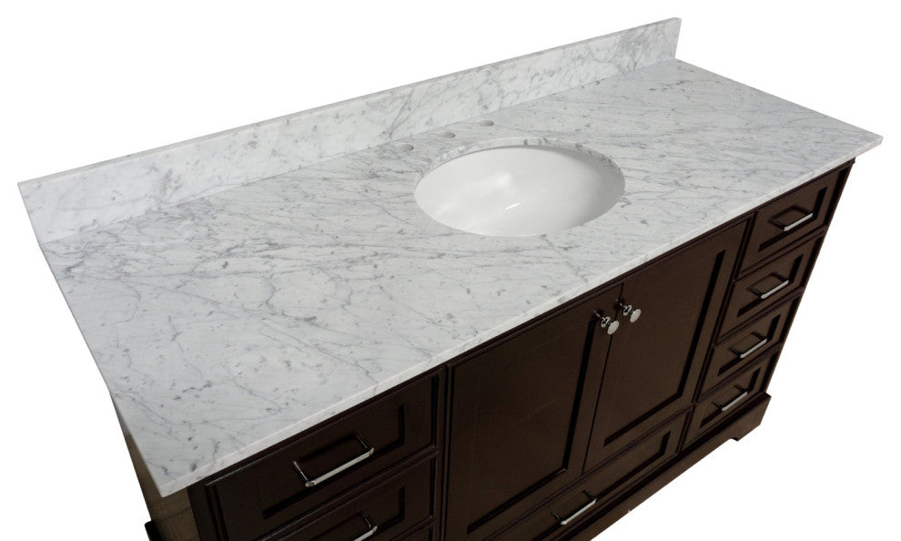 Harper 60" Bathroom Vanity, Chocolate, Carrara Marble, Single