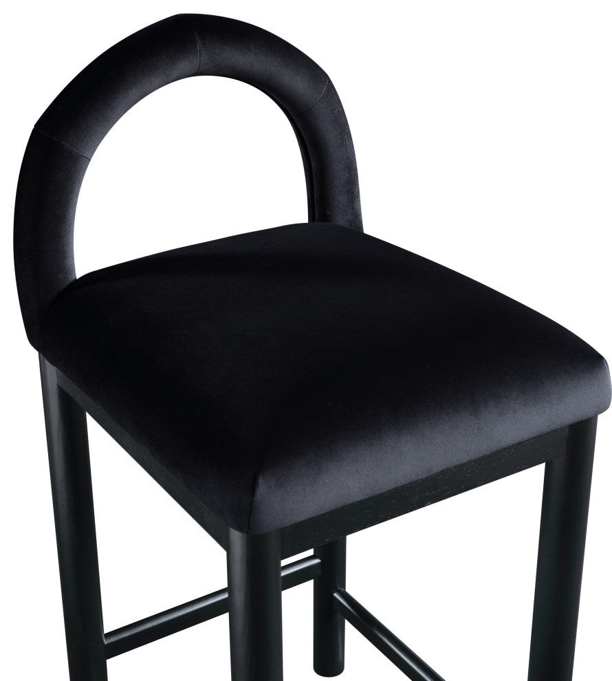 Conrad Upholstered Bar and Counter Stool, Black, Velvet, Black