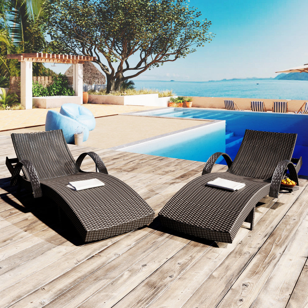 Gewnee Outdoor Wicker Chaise Lounge Chairs Set of 2