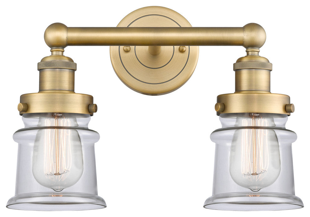 Canton 2-Light 14" Bath Vanity Light, Brushed Brass Finish, Clear Shade