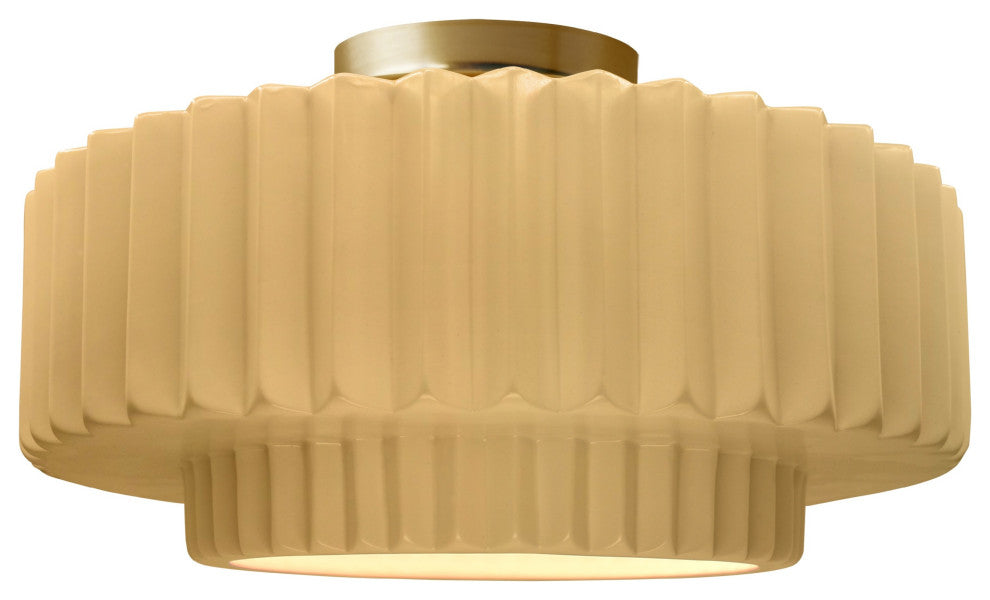 Radiance Medium Tier Pleated Semi-Flush, Muted Yellow Frame, Brushed Brass, LED