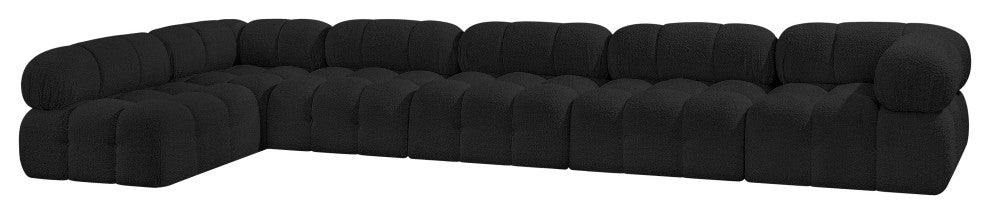 Ames Boucle Fabric L-Shaped Modular Sectional, Black, 6-Piece: 4 Armless Chair, 2 Corner Chair