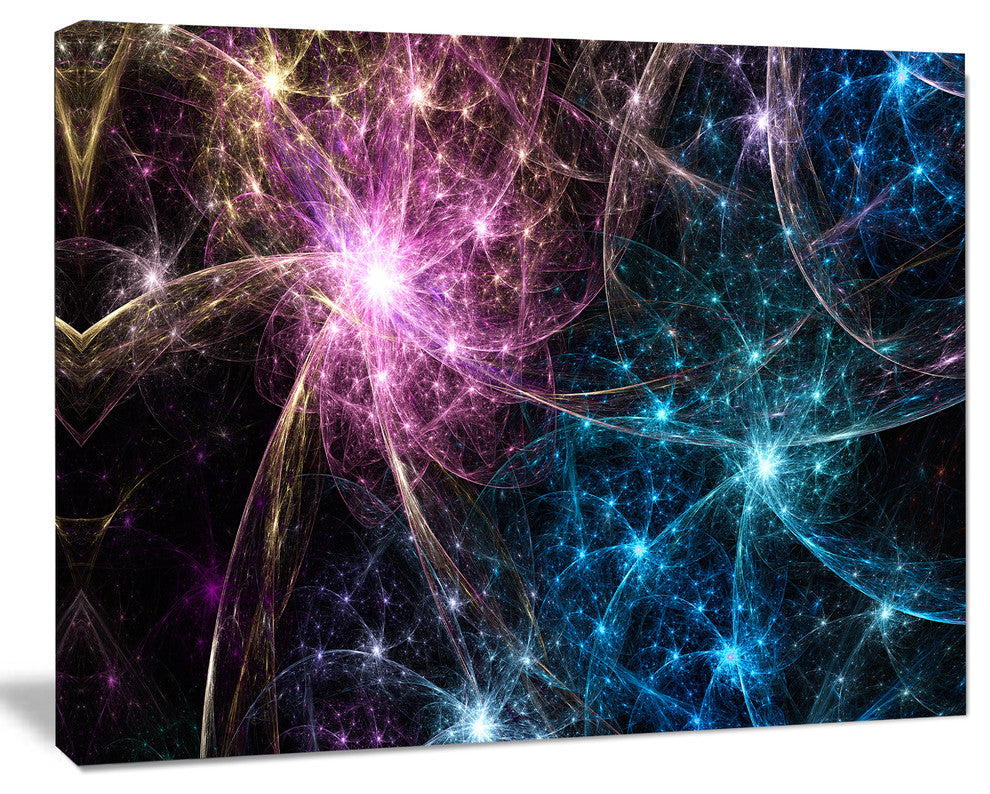 Blue Pink Colorful Fireworks, Abstract Art on Canvas, 20x12