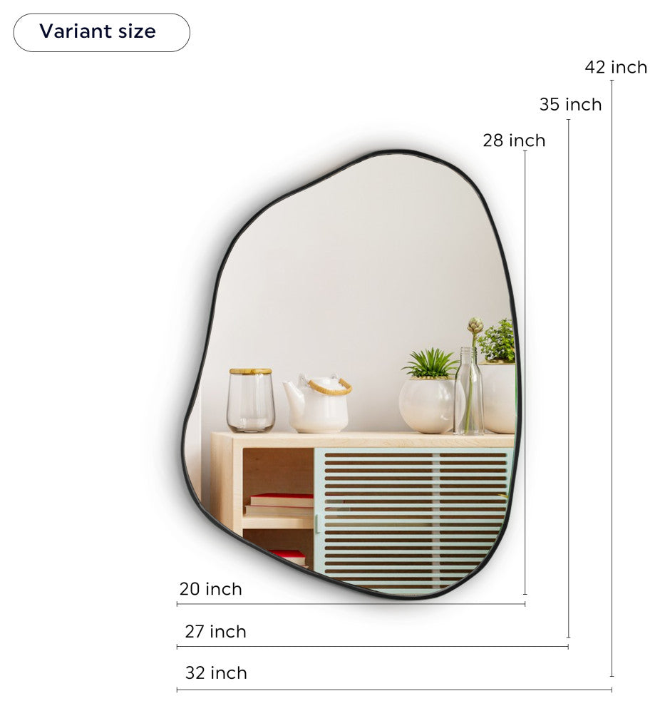 Asymmetrical Mirror, Luxury Decorative Irregular Mirror, 42x32 Black