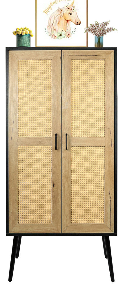 Storage Cabinet Kitchen Cupboard With Rattan Design Natural
