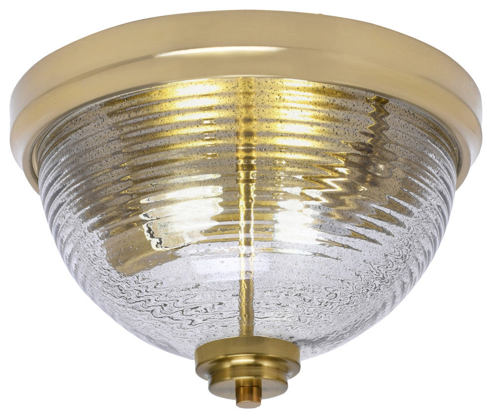 12" 2-Light Flush Mount Light, New Age Brass, Smoke Ribbed Glass