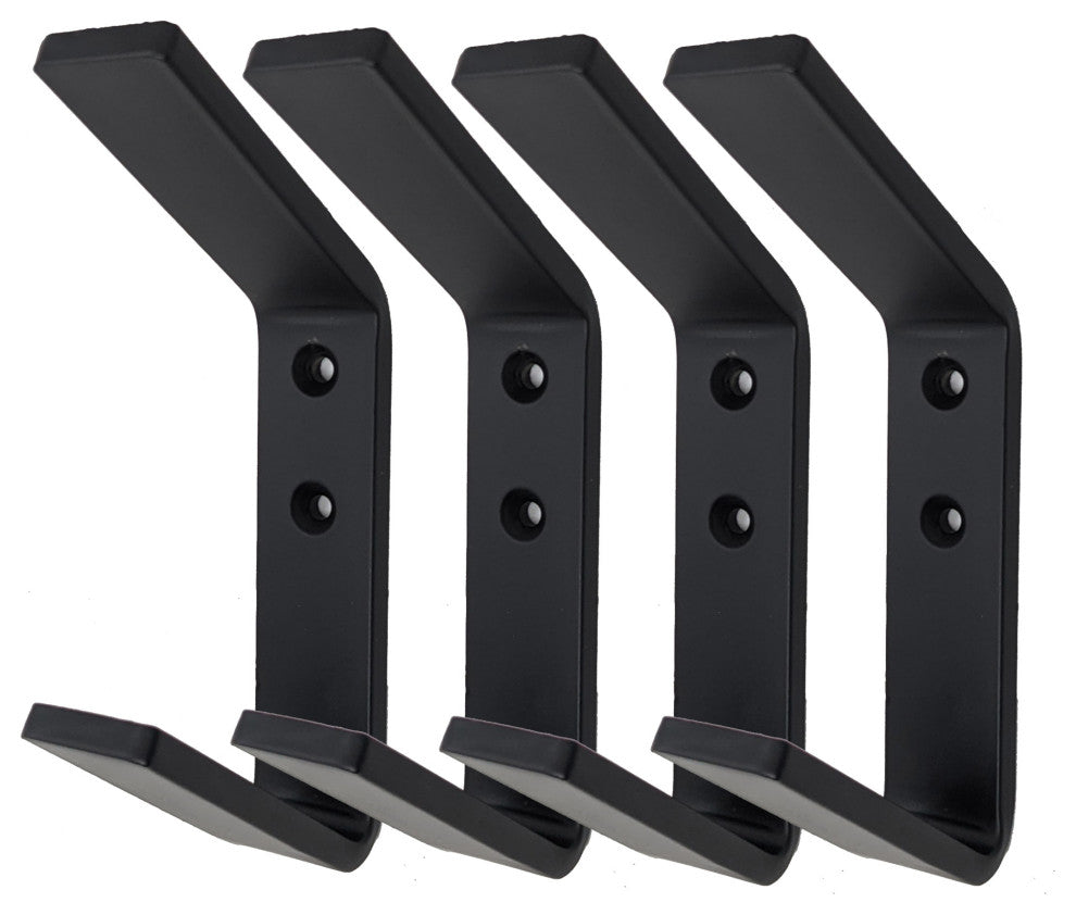 (4) Double Coat Hook Tilted Black Steel Iron Modern Farmhouse Rustic Industrial