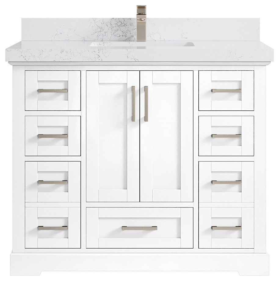 Boston 42 Single Sink Bath Vanity in White 2" Empira Quartz