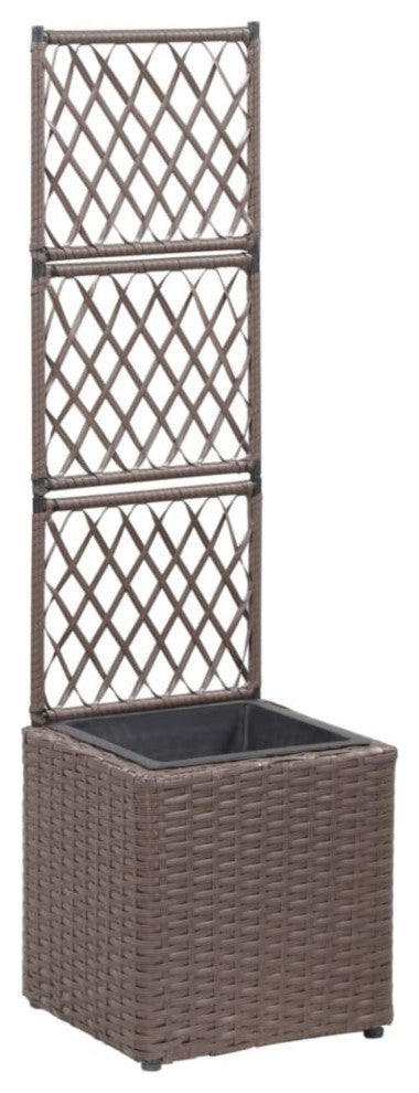 Vidaxl Trellis Raised Bed With 1 Pot 11.8"x11.8"x42.1" Poly Rattan Brown