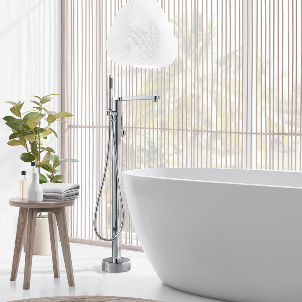 Allario Double Lever Handles Freestanding Floor Mounted Tub Filler, Polished Chome