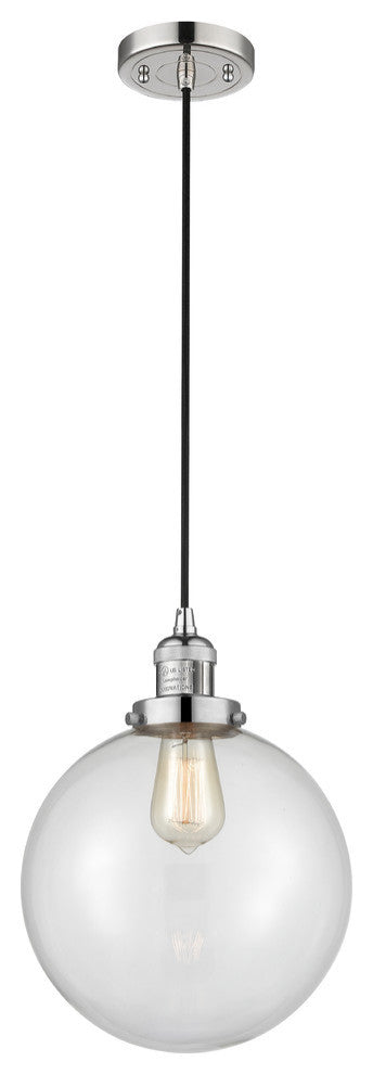 X-Large Beacon 1-Light Mini Pendant, Polished Nickel, Clear
