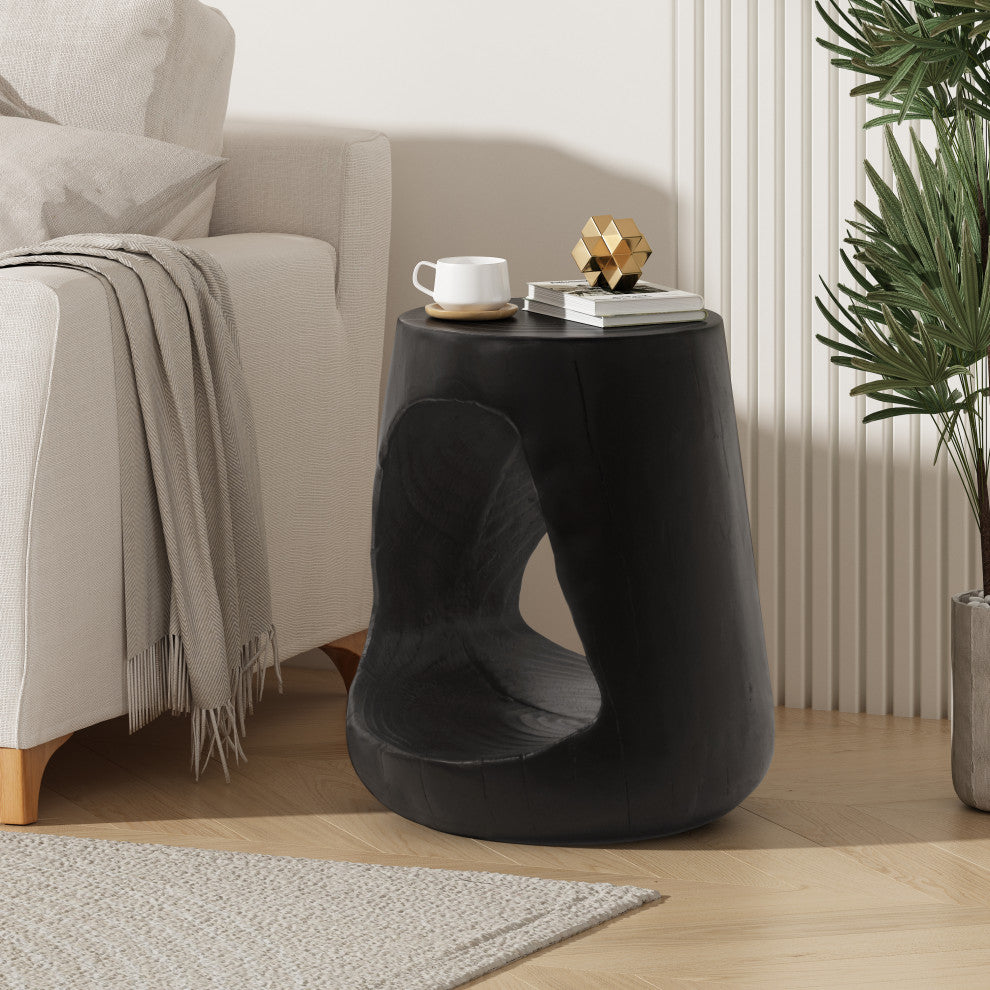 GDF Studio Hollow Center MGO Side Table, Wood-like Texture, Black
