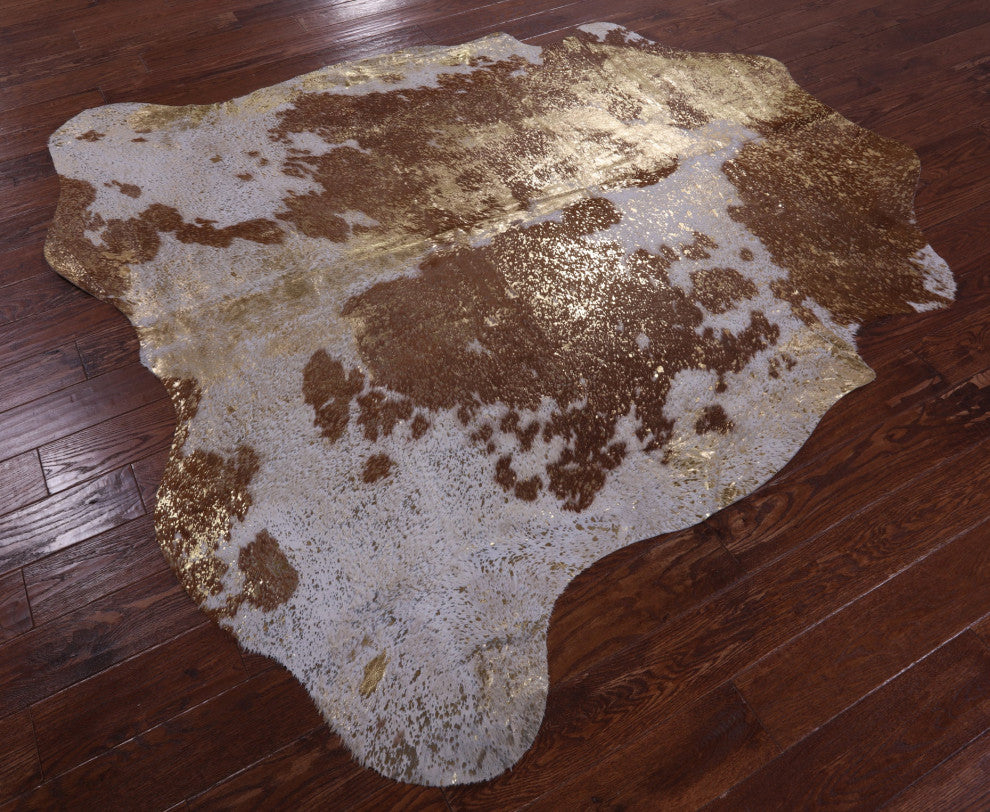 7' 2" X 7' 0" Gold Metallic Cowhide Rug C2164