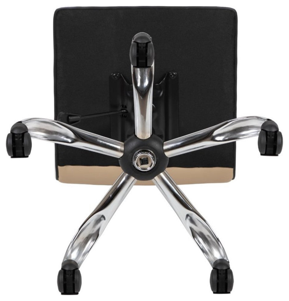 Low Back Armless Ribbed Swivel Task Office Chair, Tan Vinyl, Chrome Frame