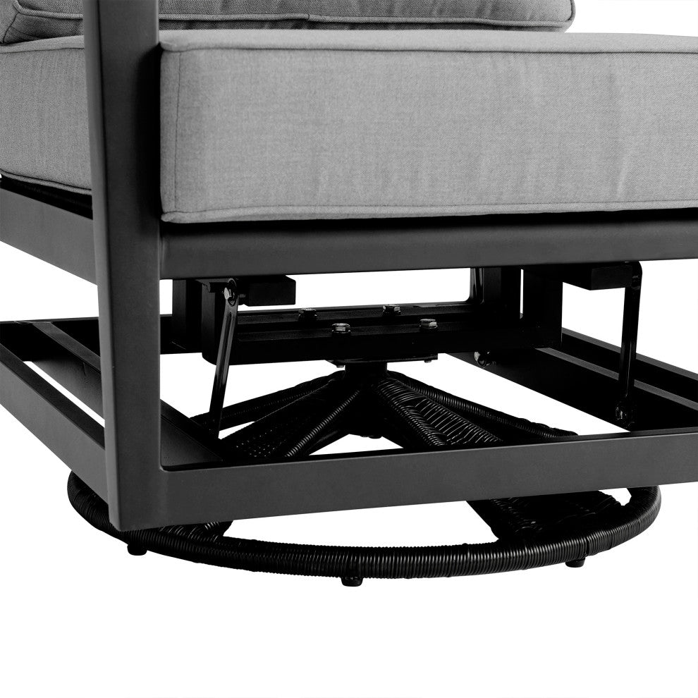 Grand 5 Piece Black Aluminum Outdoor Seating Set With Dark Gray Cushions