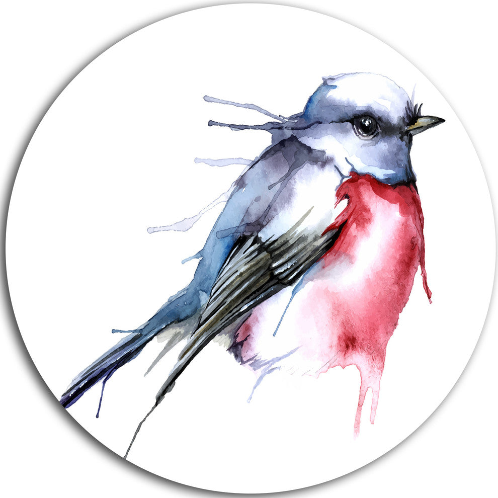 Bird In Blue And Red, Watercolor Animal Round Wall Art, 23"