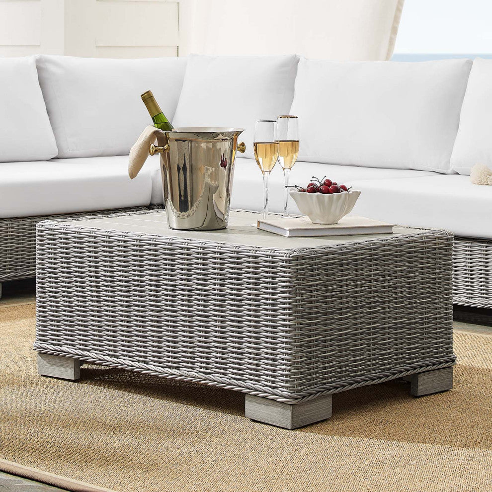 Lounge Sectional Sofa Chair Table Set, Rattan, Wicker, Gray White, Outdoor