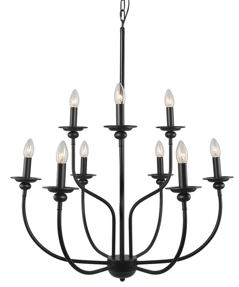 LNC 2-Tier Matte Black Farmhouse Candle-Style Chandelier, 9 Lights