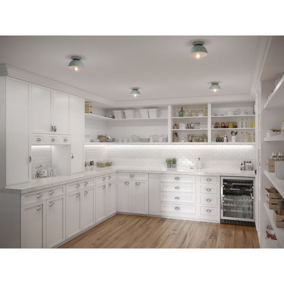 1-Light Mid-Century Modern Flush Mount Light, Coastal Blue