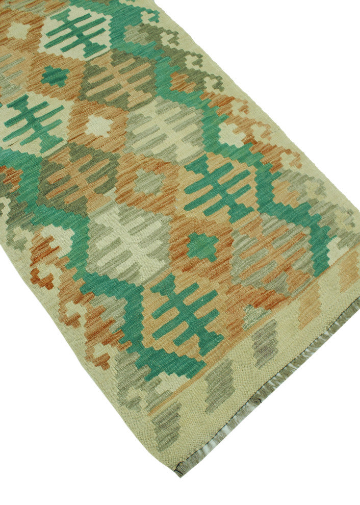 Sun Faded Kilim Farzaneh Ivory/Rust Runner, 2'7x9'8