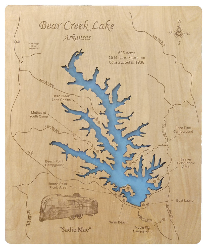 Bear Creek Lake, Arkansas-Wood Lake Map, Small Standout