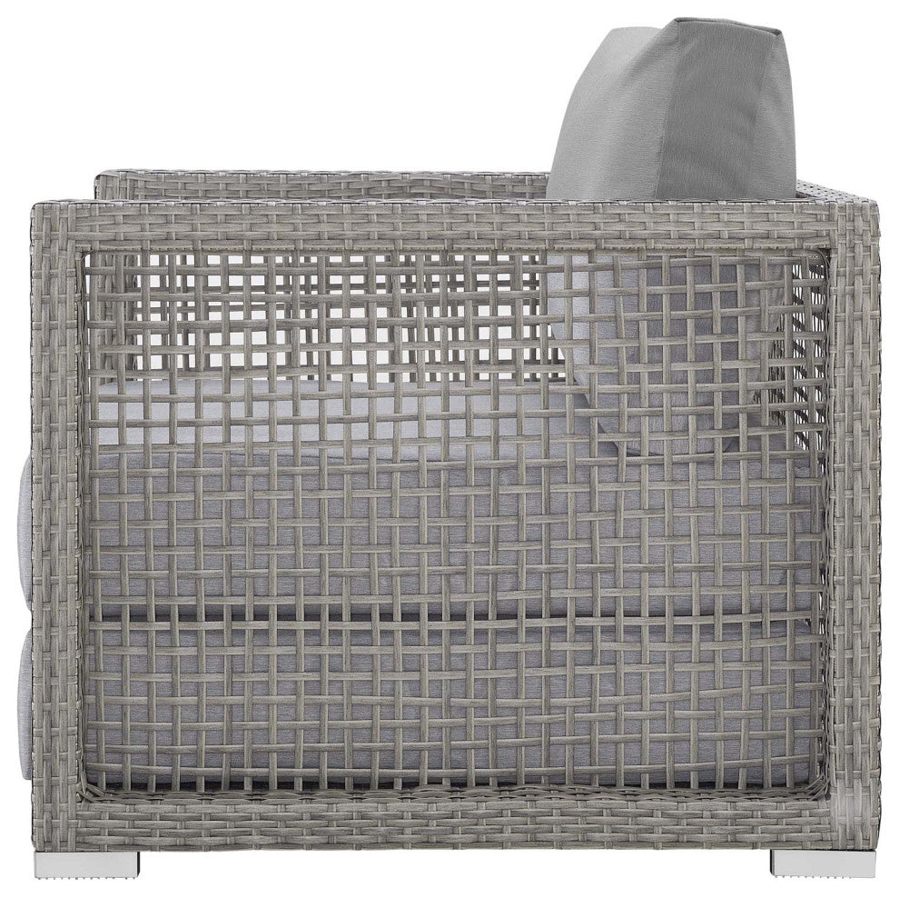 Modern Outdoor Patio Chair and Coffee Side Table Set, Rattan Fabric, Grey Gray
