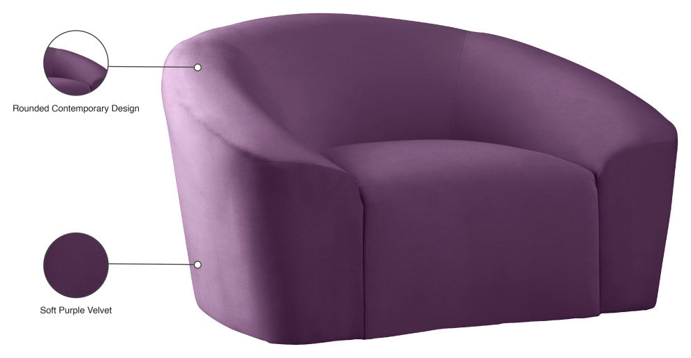 Riley Velvet Upholstered Rounded Chair, Purple