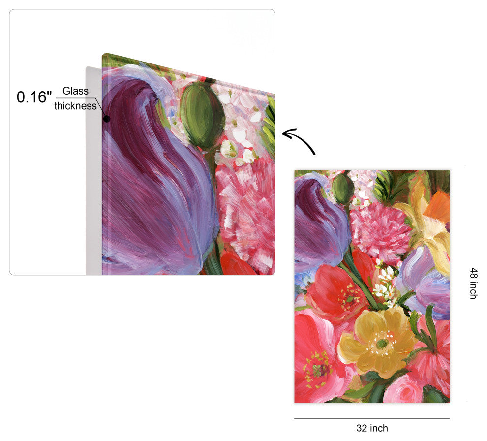 "Blossom Symphony II" Flowers Frameless Printed Tempered Art Glass Wall Art