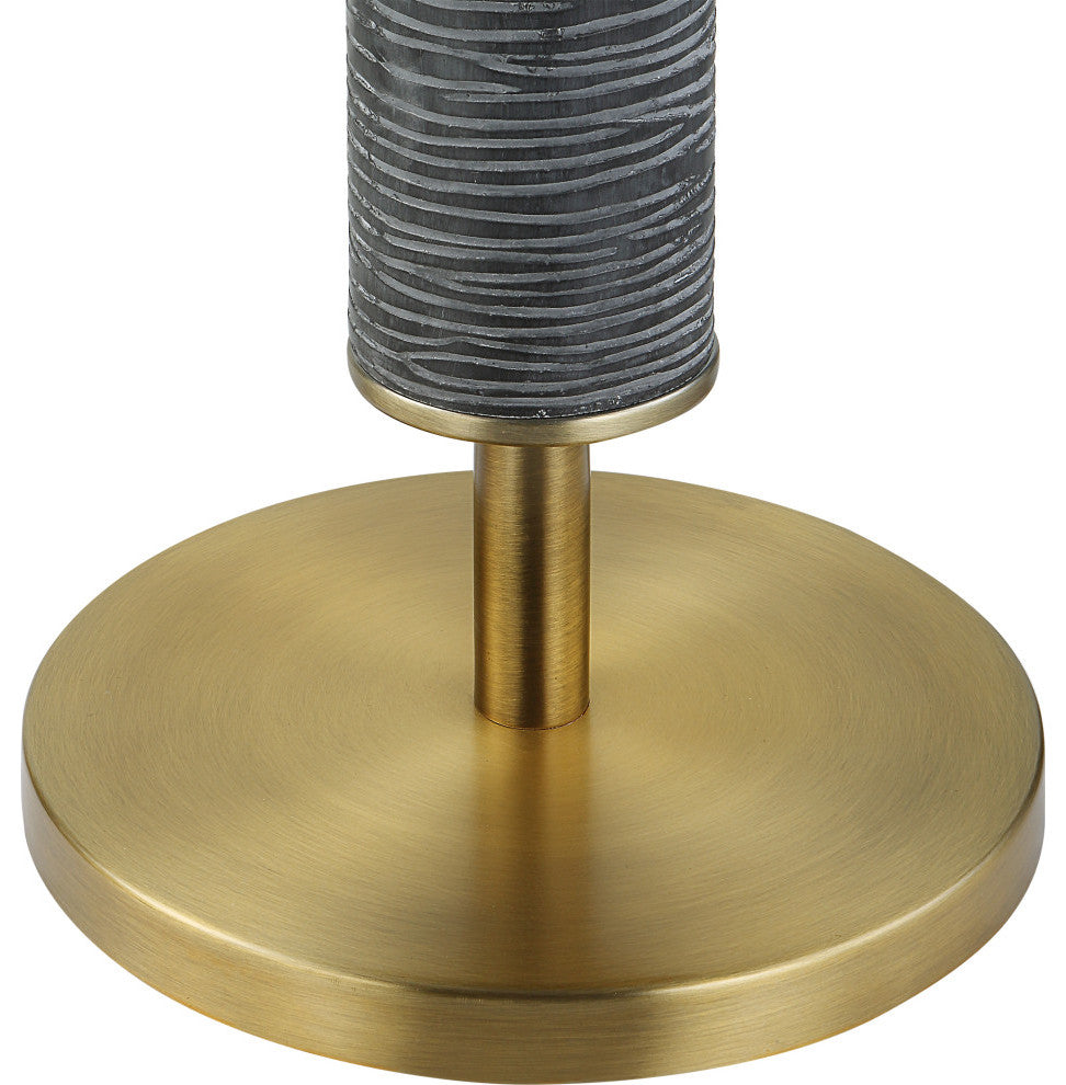 Elegant Modern Gray Black Antique Brass Floor Lamp 63 in Organic Stripes Carved