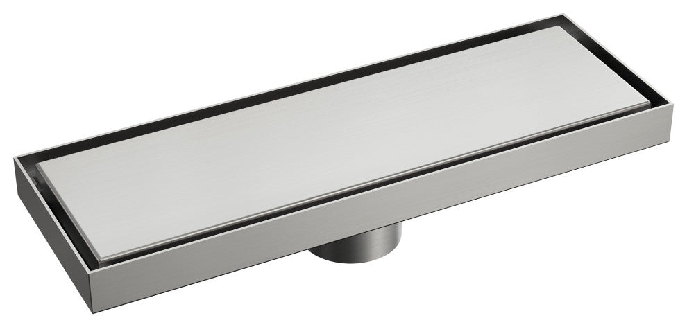 Linear Shower Drain with Hair Strainer and Reversible Tile Insert Cover, Brushed Nickel