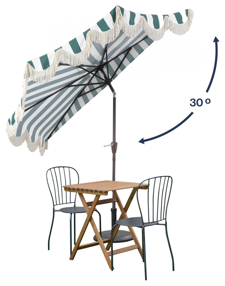 9ft Half Market Umbrella, Scalloped, Crank, Tilt, UV, Green, 108L x 56W x 97H