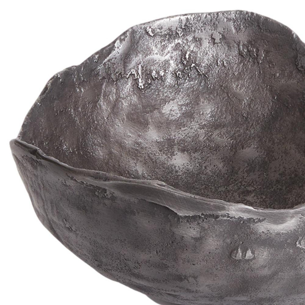 Set of 2 Free Form Dark Gray Decorative Bowls Organic Shape Modern Metal Round