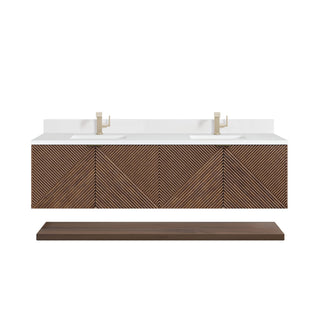 James Martin Marcello Bath Vanity, Chestnut, 72", White Zeus, Single-Hole