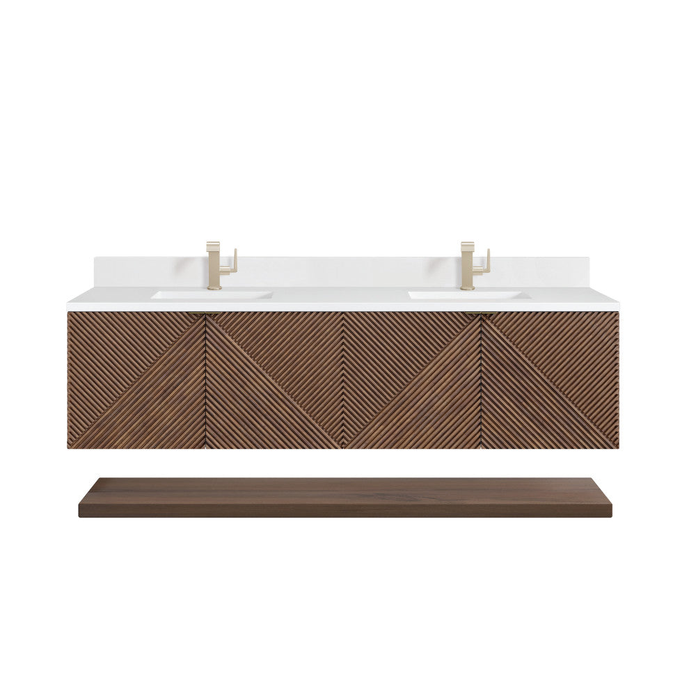 James Martin Marcello Bath Vanity, Chestnut, 72", White Zeus, Single-Hole