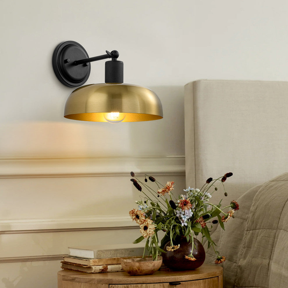 Industrial 1-Light Adjustable Black And Gold Dome Sconce