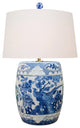 Blue and White Floral Bird Motif Porcelain Table Lamp, 31"