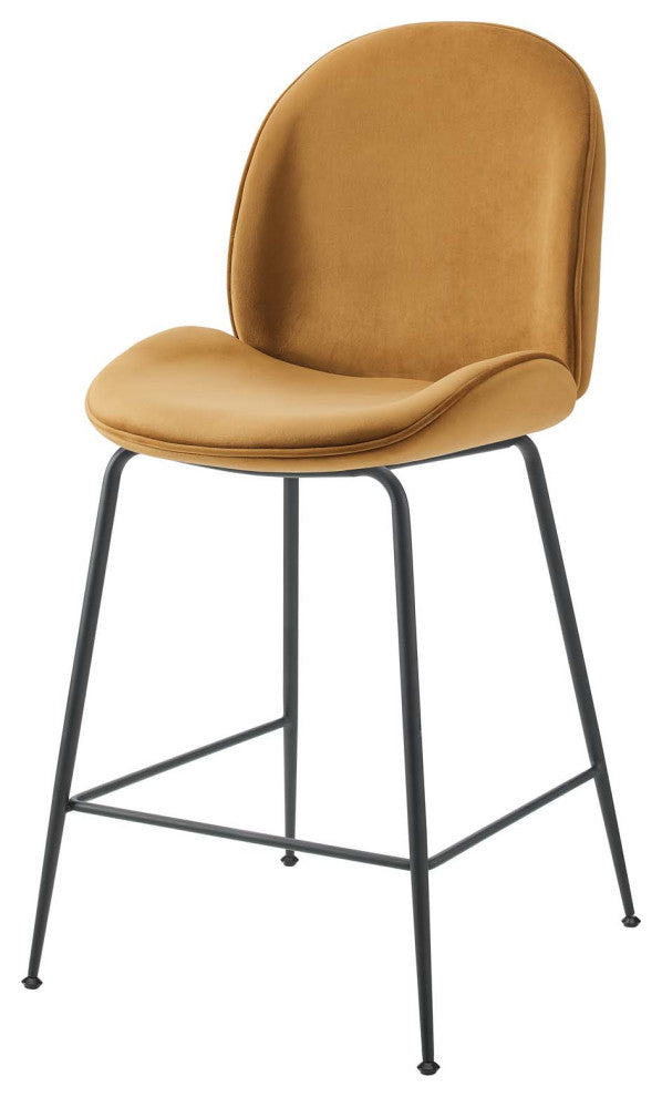 Counter Stool Chair, Velvet, Metal, Brown, Modern, Bar Cafe Bistro Restaurant