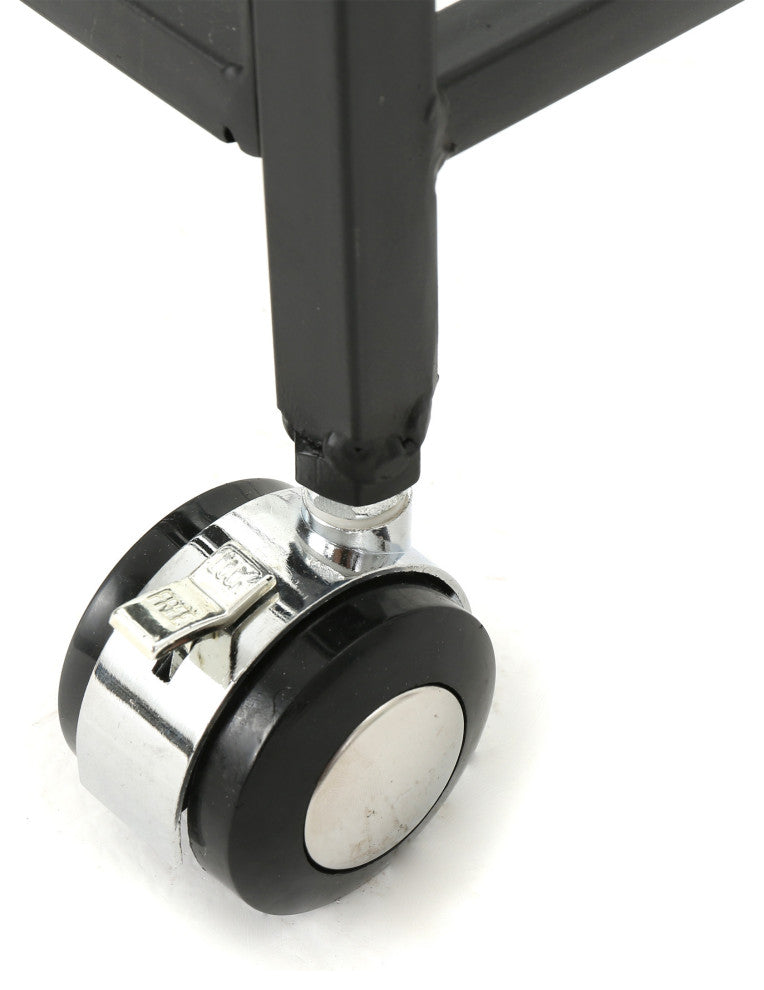 GDF Studio Selma Outdoor Black Powder Coated Iron Bar Cart With Tempered Glass