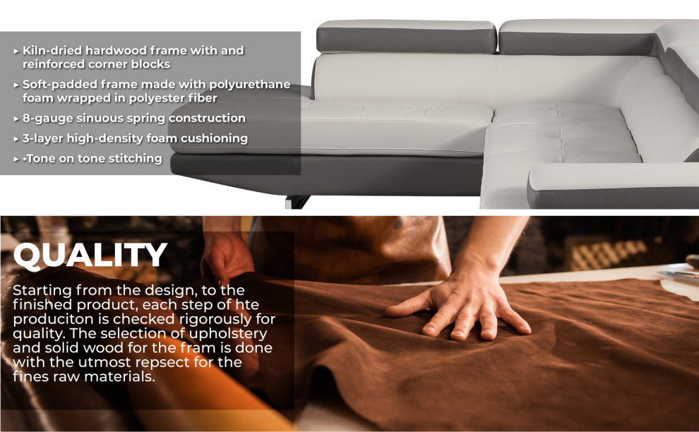 Brooklyn White Leather Air Sectional Left Arm Facing