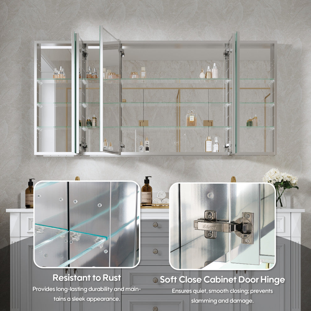Recessed/Surface Mount Bathroom Medicine Cabinet, Reverse Installation, 64"x30"-
