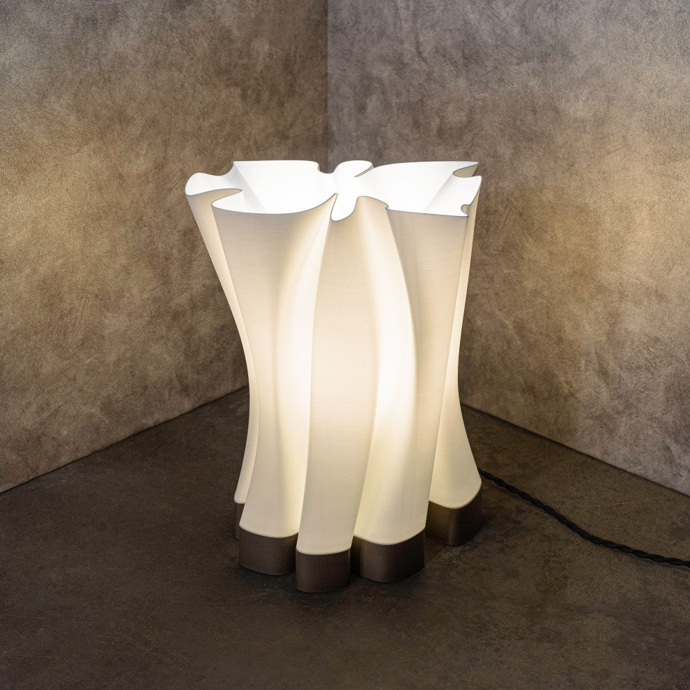 Flame 13.5" Bohemian Plant-Based PLA Dimmable LED Table Lamp, White/Brown