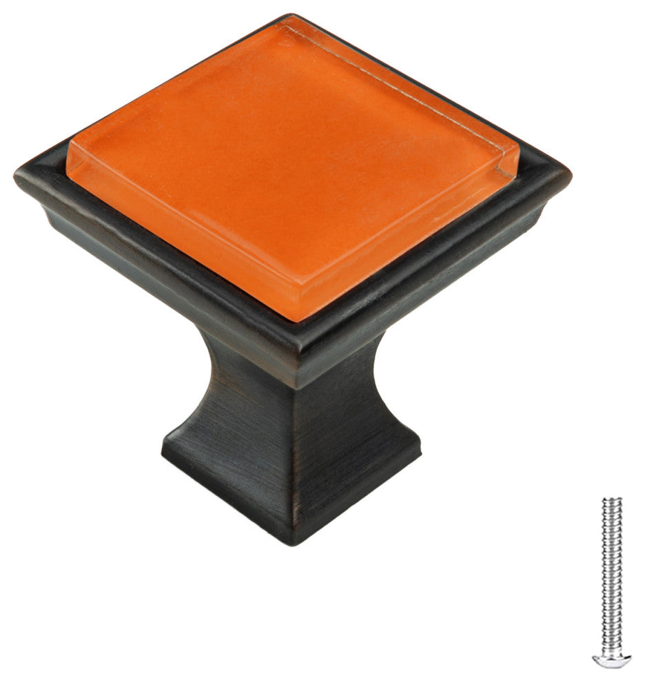 Persimmon Orange Crystal Glass Oil Rubbed Bronze Madison Classic Knob