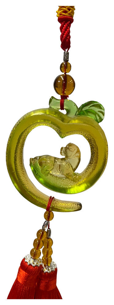 Crystal Glass Fengshui Fortune Green Pixiu Pendant Decor Tassel, Hws2189