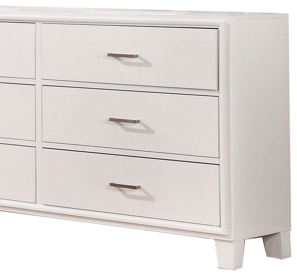 Modern Style Wooden Dresser with 6 Drawers and Tapered Legs, White