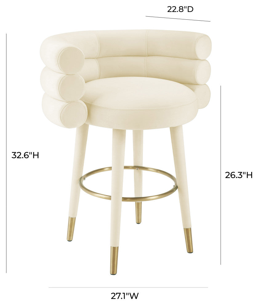 Betty Velvet Barstool, Cream, Counter Height