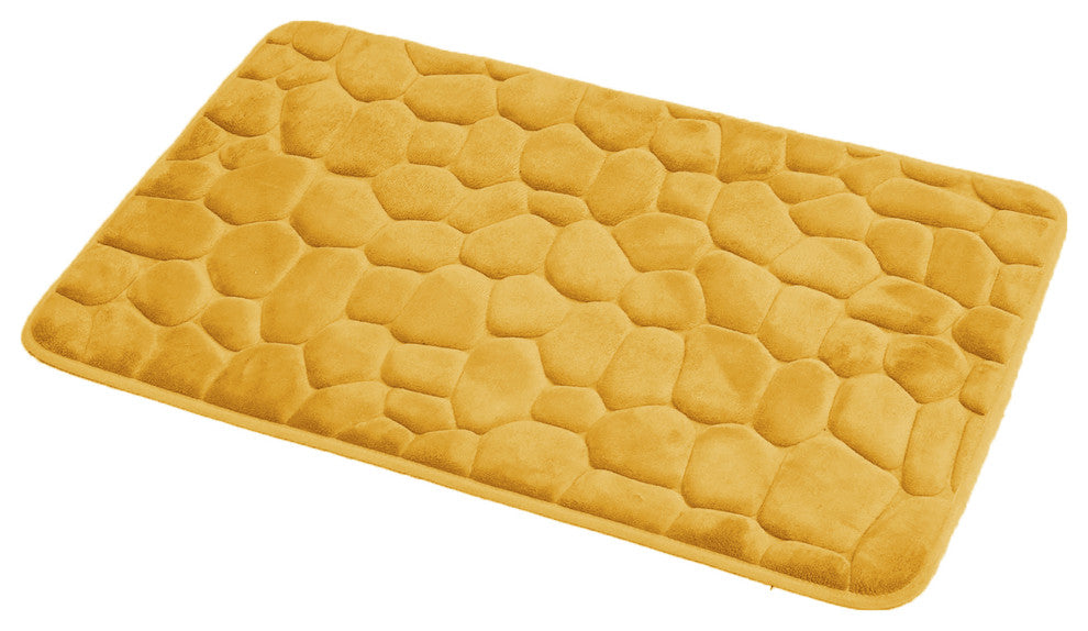 Bath Rug Memory Foam Mat 3D Pebble 32"x20", Yellow Mustard, Bath Mat