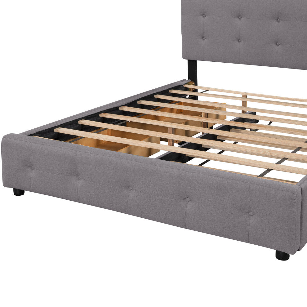 Queen Wood Frame Platform Bed with Drawers and Twin XL Trundle, Grey, Queen