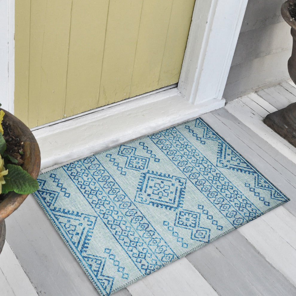 Indoor/Outdoor Sedona SN14 Sky Machine Washable 1'8" x 2'6" Rug